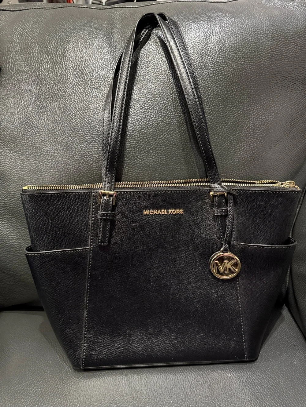 Michael Kors Black Saffiano Leather Tote with Gold Hardware